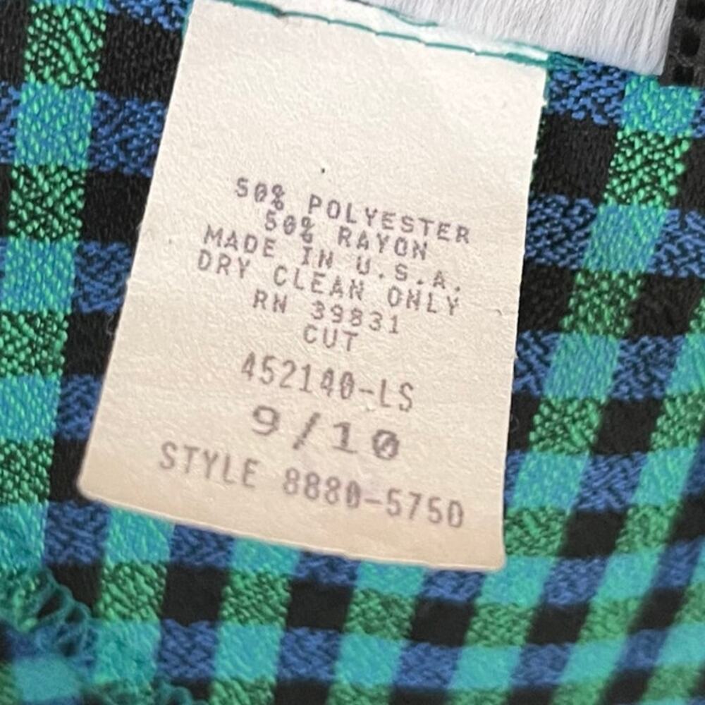 Vintage 90s Green Blue Gingham Mini Dress // Size Medium - Picture 5 of 5